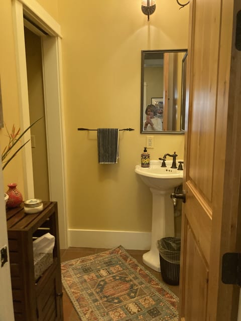 Shower, jetted tub, hair dryer, towels