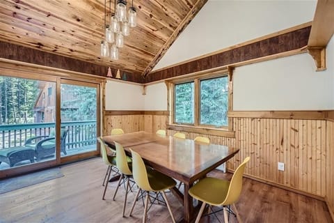 Our dining room has seating for 8, plus a highchair.