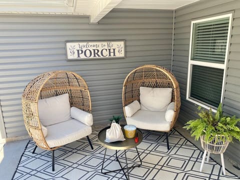Egg chair seating area on the back patio! 