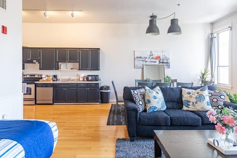 Full Kitchen & Dining area are integrated with the living room loft with high ceilings to give you the feeling of lots of space