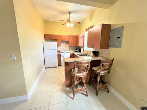 Fridge, oven, stovetop, coffee/tea maker