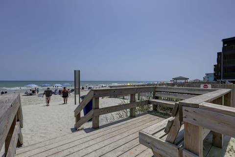 On the beach, sun loungers