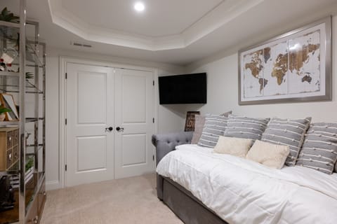 Basement bedroom with twin bed