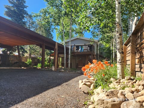 We offer a large, private backyard in the Aspen trees.