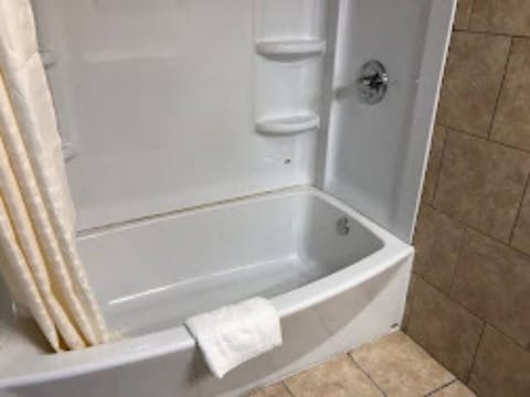 Combined shower/tub, hair dryer, towels