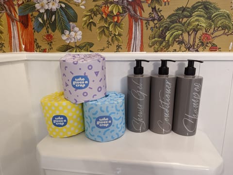 Bathtub, eco-friendly toiletries, hair dryer, towels