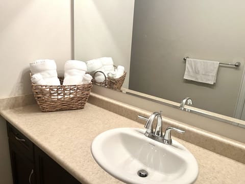 Bathtub, towels, soap