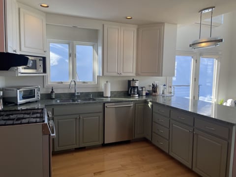 High-end appliances, no noise dishwasher,  Bosch oven/stove and refrigerator 