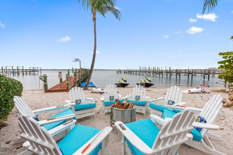 On the beach, sun loungers, beach towels