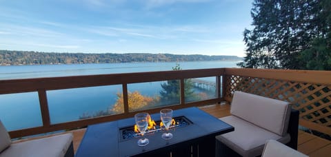 Enjoy warmth of fire while watching fishing activities on the Illahee dock