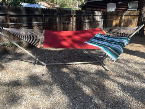 double wide hammock in back yard (not in winder season due to snow)