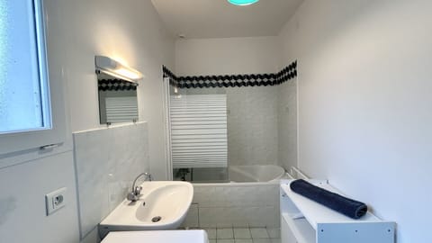 Combined shower/tub, hair dryer