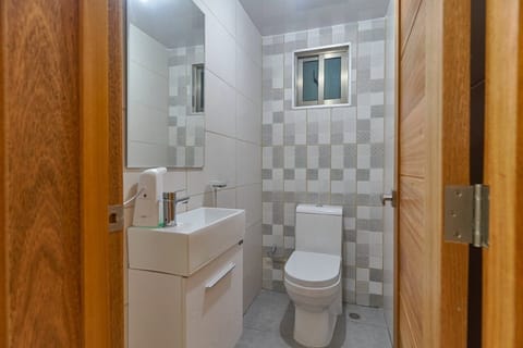 Combined shower/tub, hair dryer, bidet, towels