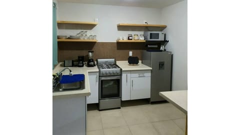 Fridge, microwave, oven, coffee/tea maker