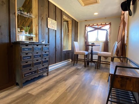 Kick yer boots off in the cowboy room. Have some coffee or whiskey