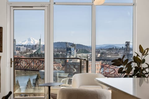 Stunning Mt. Hood and River views from the living room and bedroom.