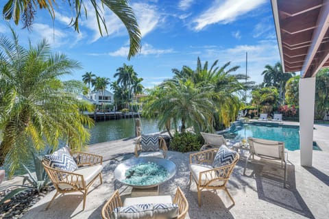 A heated pool, sun loungers