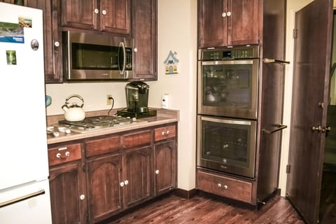 Kitchen stove, microwave, and double ovens