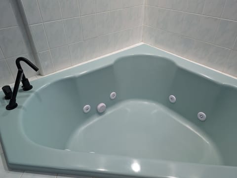 Combined shower/tub, jetted tub, hair dryer, towels