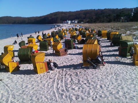 Beach nearby, sun loungers