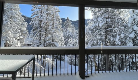 View from main large balcony off living area in winter (2nd floor) 