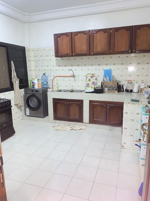 Fridge, oven, electric kettle, cookware/dishes/utensils