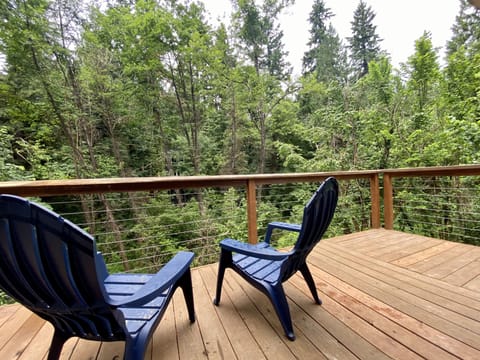 Large deck to sit back and enjoy the day looking out over the creek and trees. 