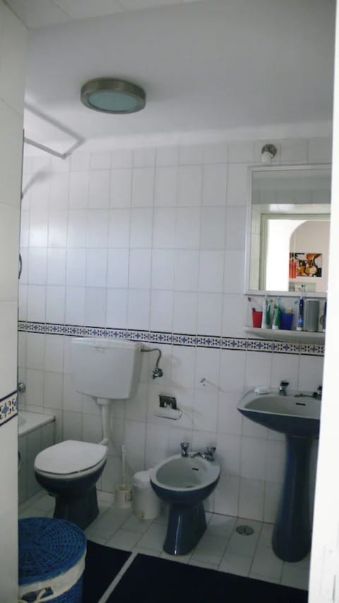 Combined shower/tub, hair dryer, bidet, towels