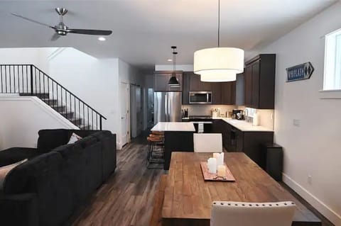 Cozy living space and fully stocked kitchen