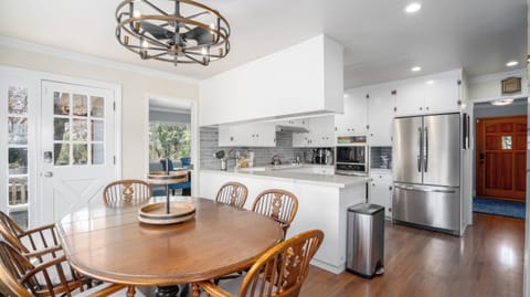 Modern kitchen with a spacious dining area.