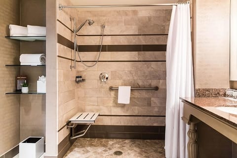 Combined shower/tub, hair dryer, towels