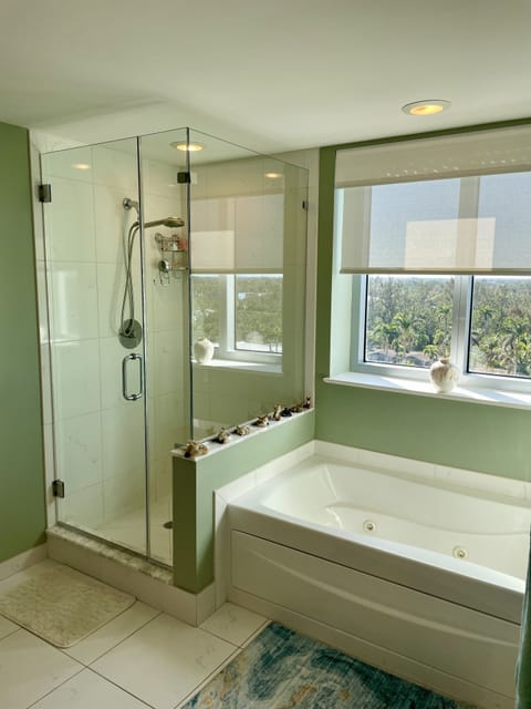 Combined shower/tub, jetted tub, toilet paper