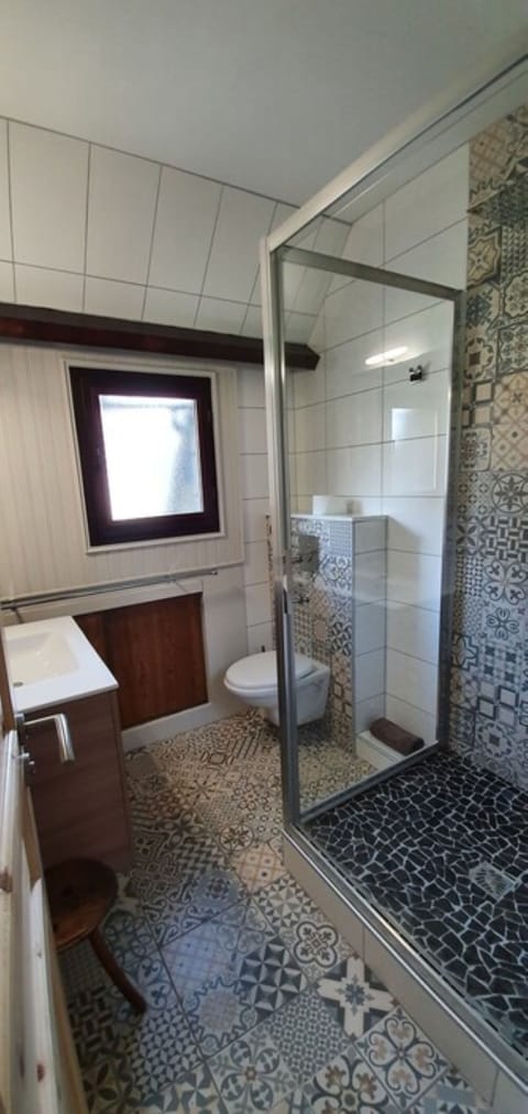 Combined shower/tub, hair dryer