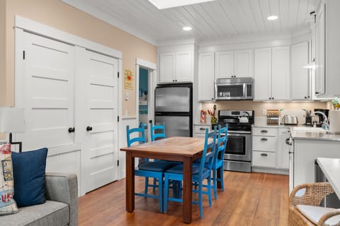 The dining table seats four