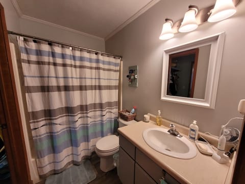 Combined shower/tub, hair dryer, towels