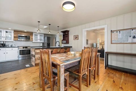 The kitchen and dining room are in one large open space
