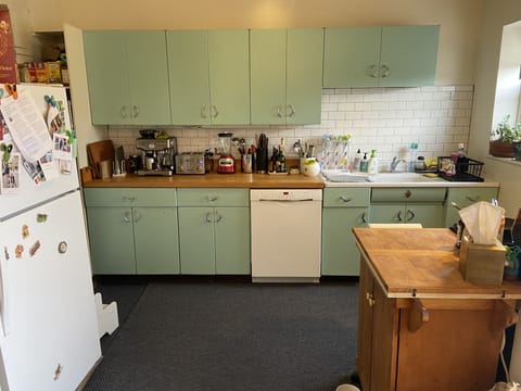 Classic kitchen with brand-new gas-range stove and dishwasher