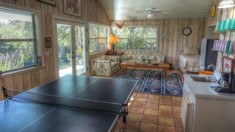 Sunroom; 1 twin, 1 twin sofa, 1 double futon, ping pong table, TV