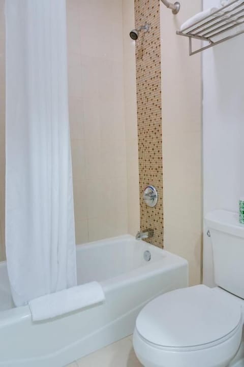 Combined shower/tub, hair dryer, towels