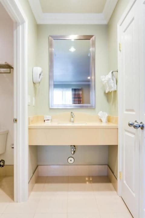 Combined shower/tub, hair dryer, towels