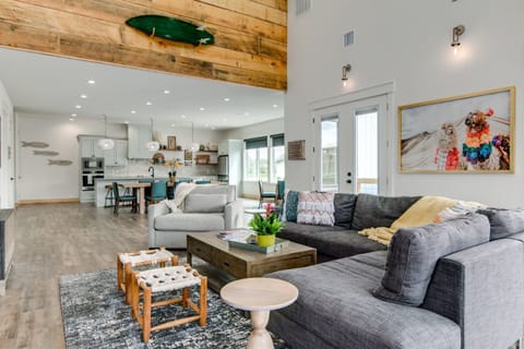 Living Room: downstairs with fireplace + smart tv