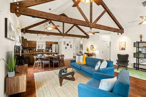 Open living room with lots of places to hang out and relax.