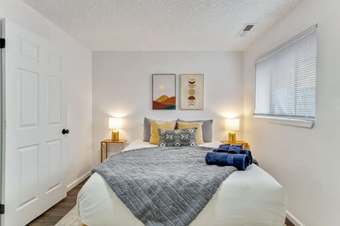 4 bedrooms, memory foam beds, iron/ironing board, travel crib