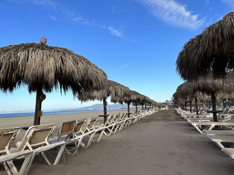 Sun loungers, beach towels