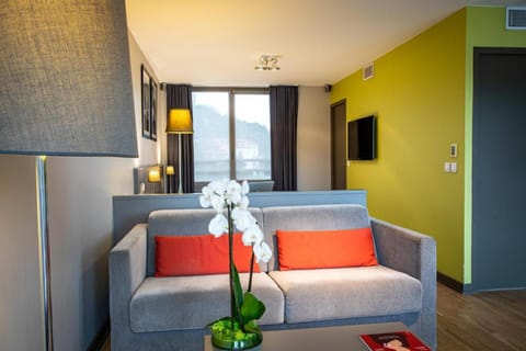 The TV features local channels and Canal+