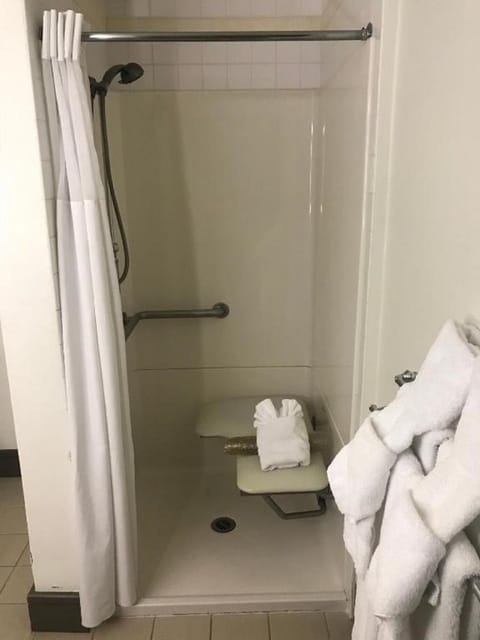 Combined shower/tub, hair dryer, towels