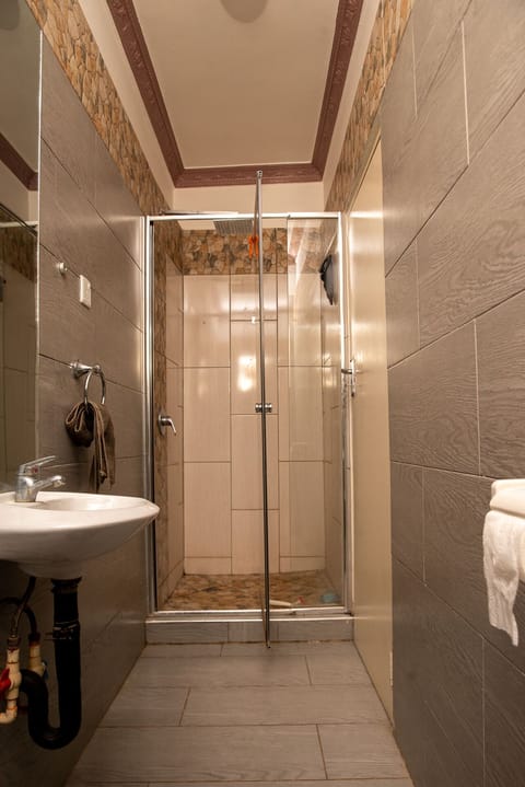 Combined shower/tub, hair dryer, towels