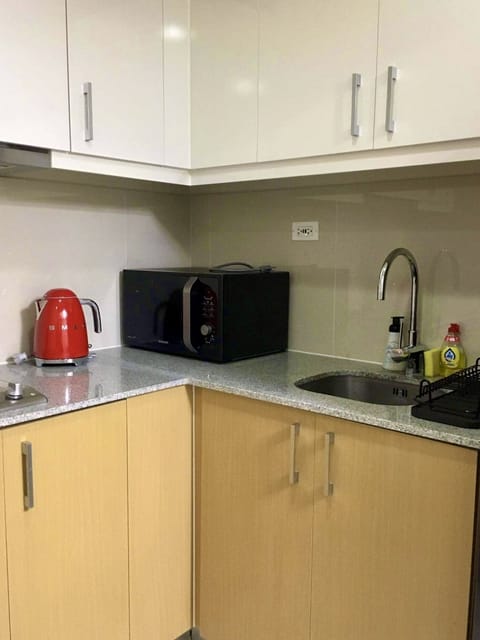 Fridge, microwave, stovetop, electric kettle