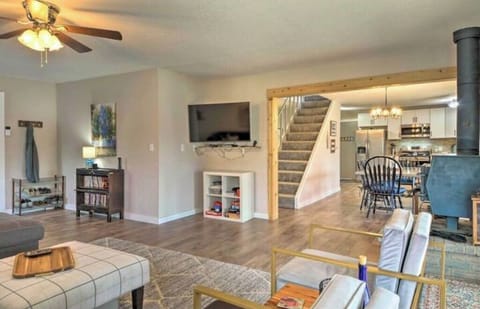 View from living space showing stairs leading to loft