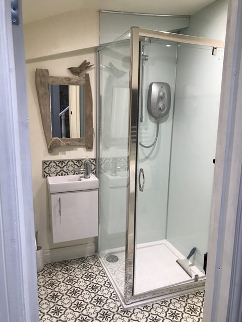 Combined shower/tub, hair dryer, towels